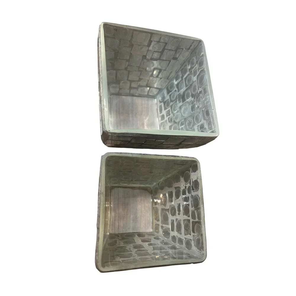 Mirrored Mosaic Candle Holders Vase Planter Set Silver Glam‎ Chic Decor Vintage